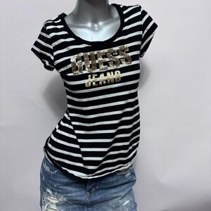 Guess Y2K Striped Bedazzled Baby Tee